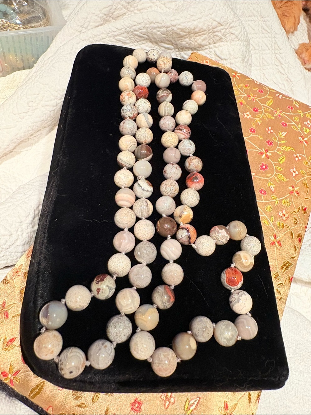 Stunning Grey Multi Stone Necklace hand Knotted 36”